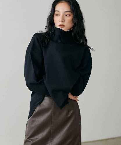 圓弧下襬雙層領針織衫