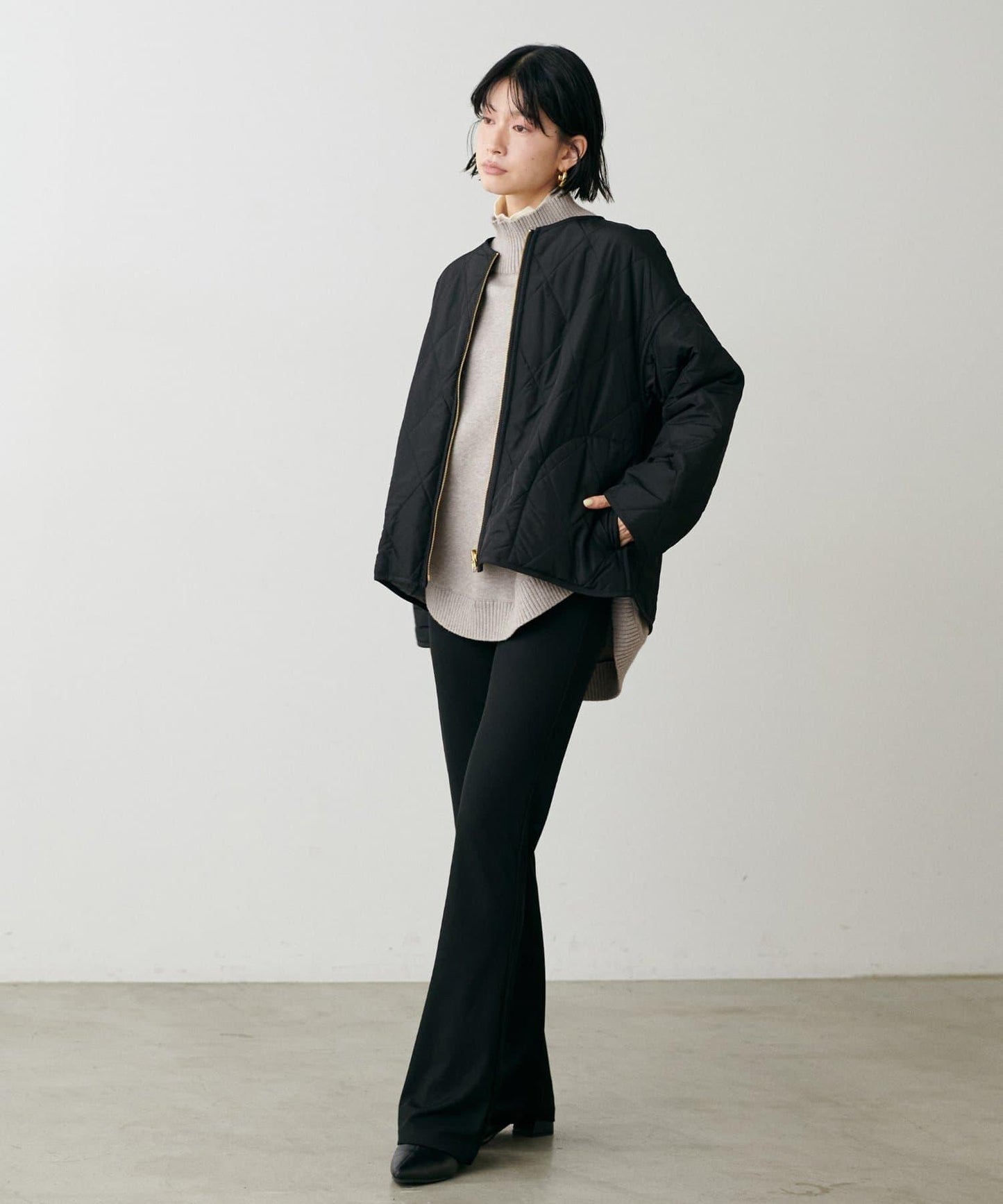 圓弧下襬雙層領針織衫