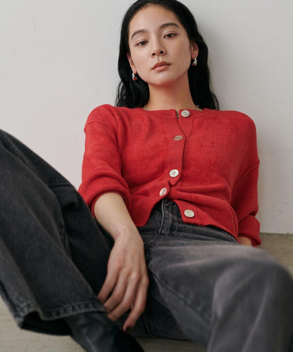 蓬鬆羽毛感針織短款開衫