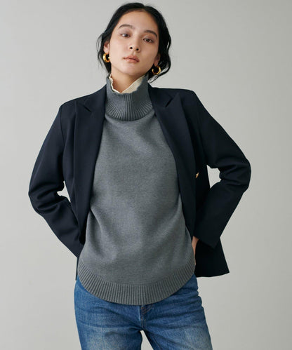 圓弧下襬雙層領針織衫