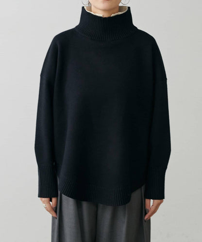 圓弧下襬雙層領針織衫