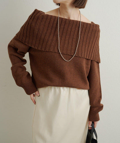 一字肩針織衫