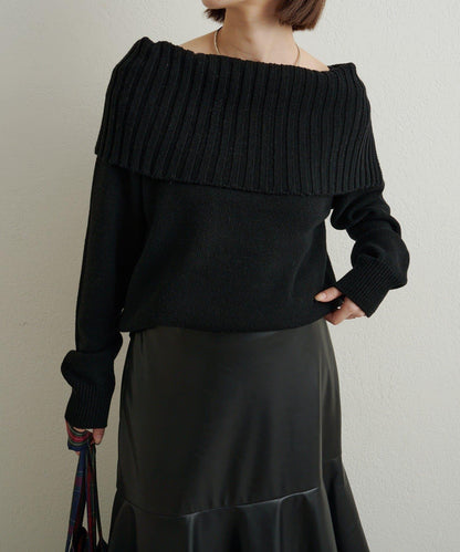一字肩針織衫