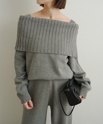一字肩針織衫