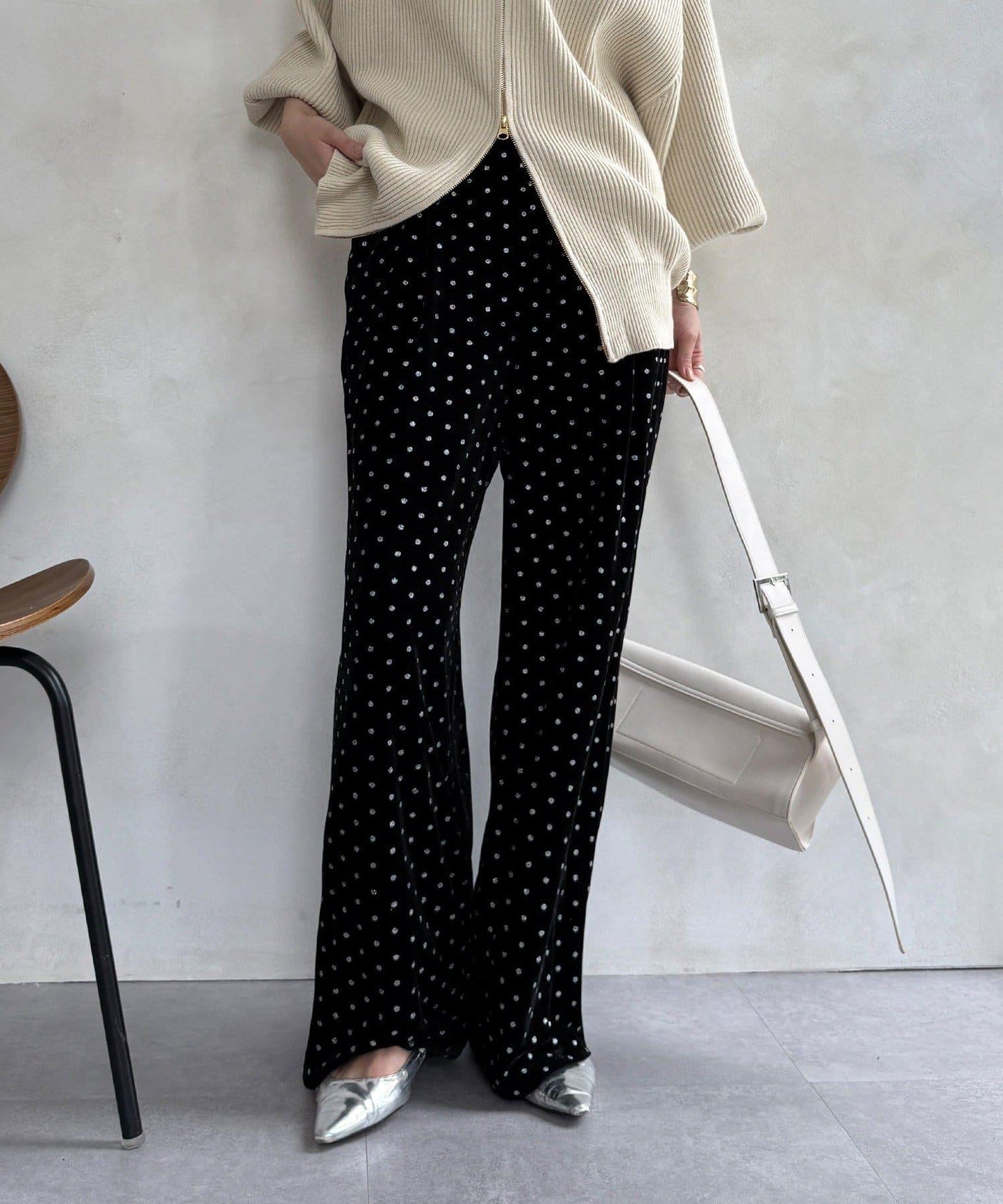 亮片波點天鵝絨長褲