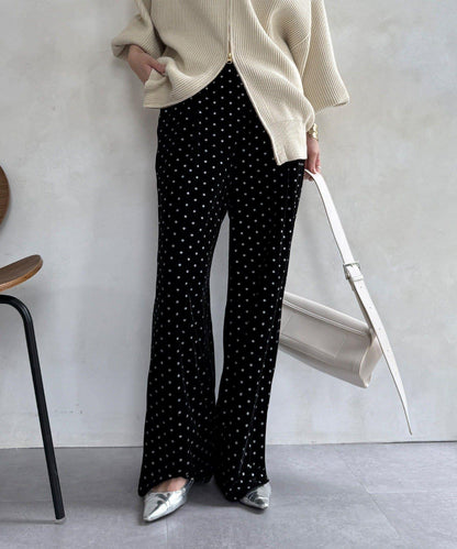 亮片波點天鵝絨長褲