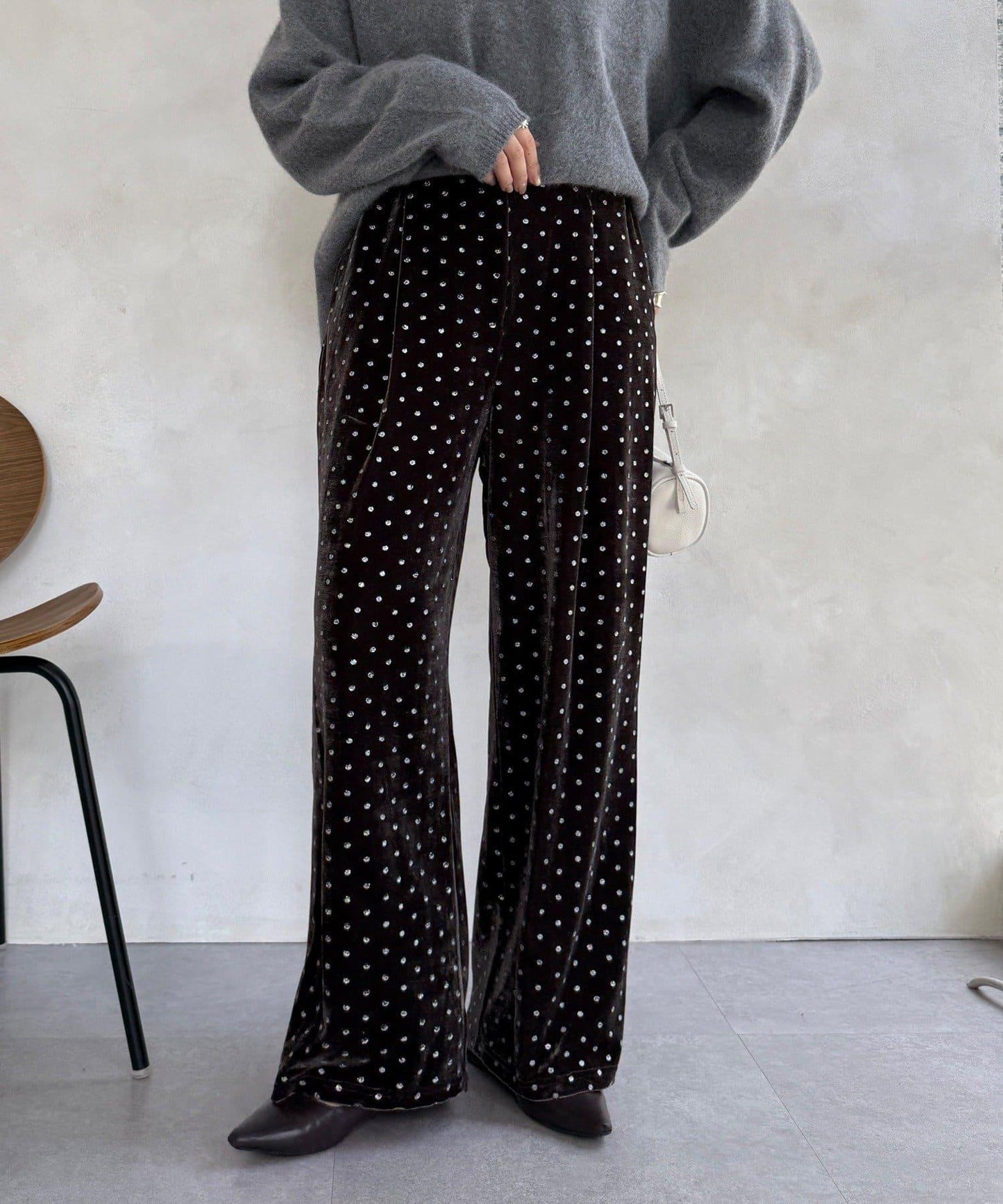 亮片波點天鵝絨長褲