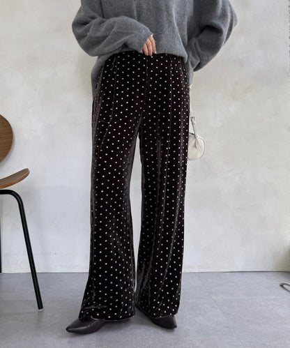亮片波點天鵝絨長褲