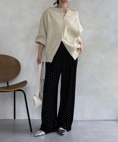 亮片波點天鵝絨長褲