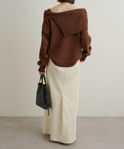 一字肩針織衫