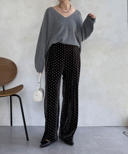 亮片波點天鵝絨長褲