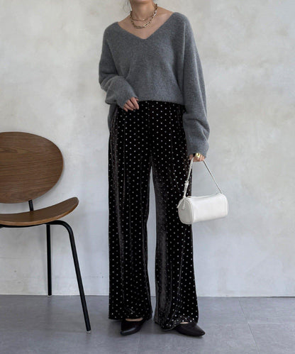 亮片波點天鵝絨長褲