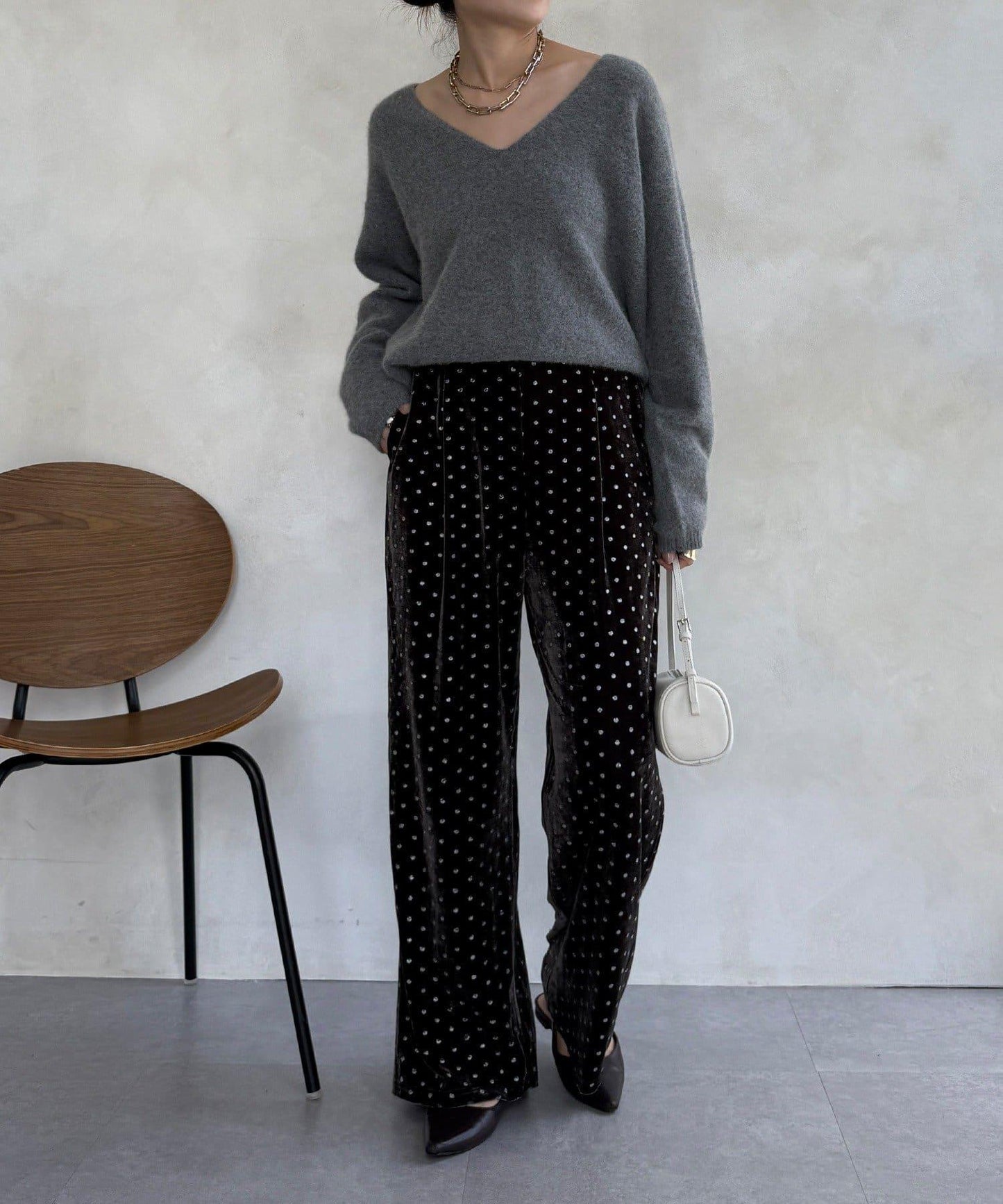 亮片波點天鵝絨長褲