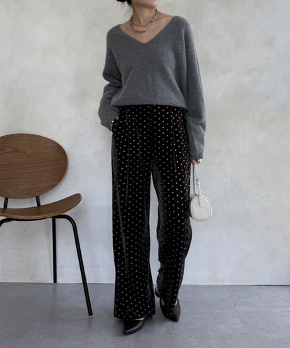 亮片波點天鵝絨長褲