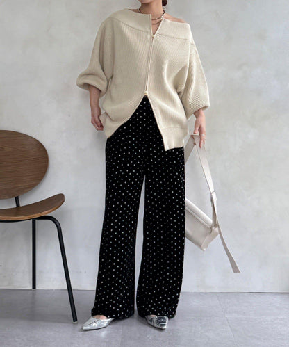 亮片波點天鵝絨長褲