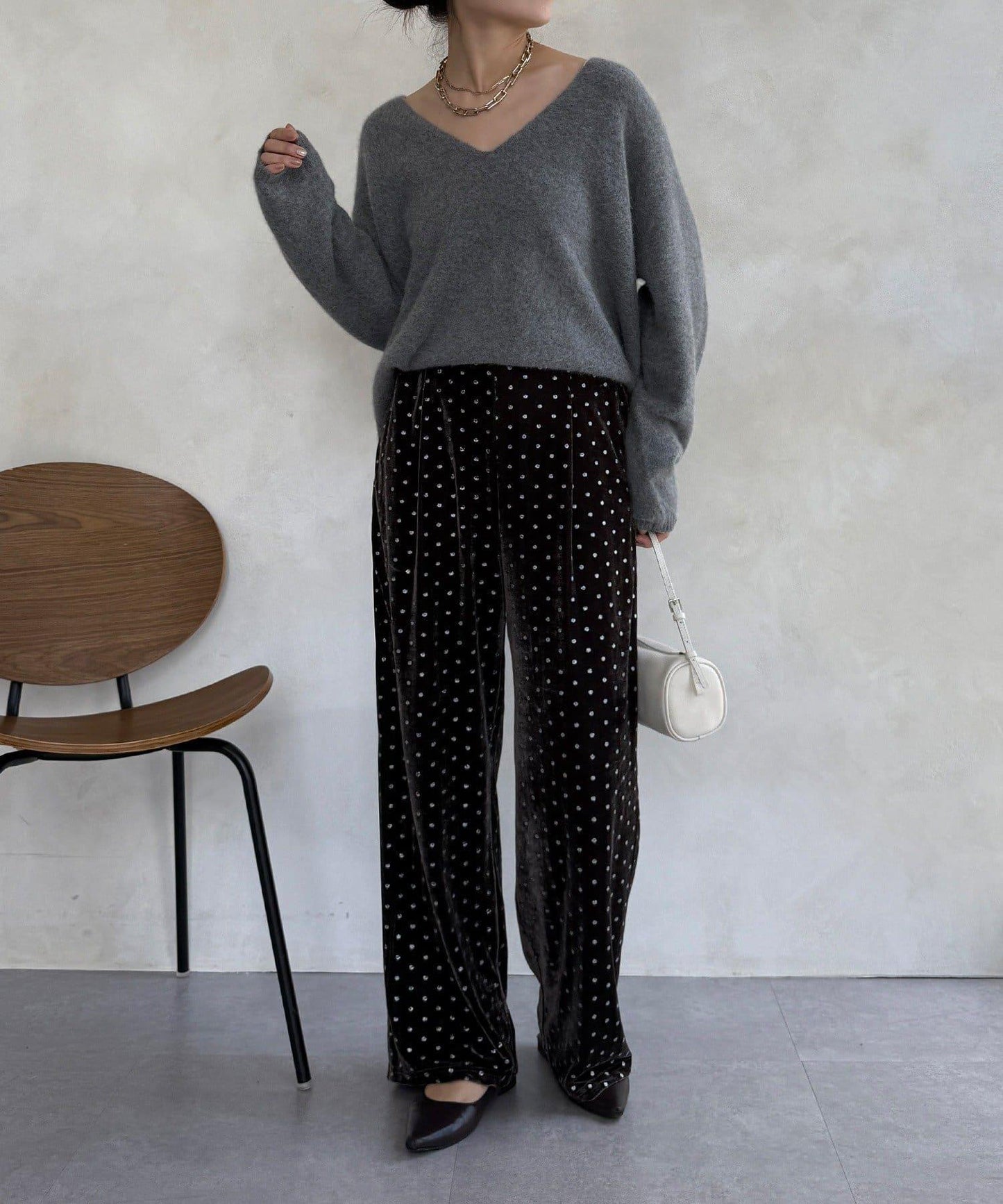 亮片波點天鵝絨長褲