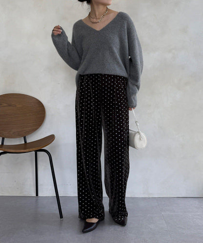 亮片波點天鵝絨長褲