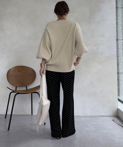 亮片波點天鵝絨長褲