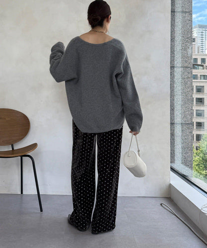 亮片波點天鵝絨長褲