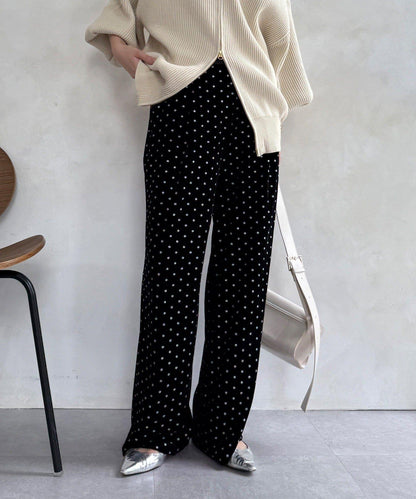 亮片波點天鵝絨長褲