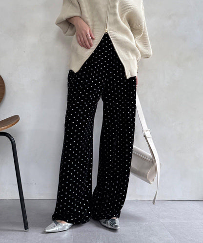 亮片波點天鵝絨長褲