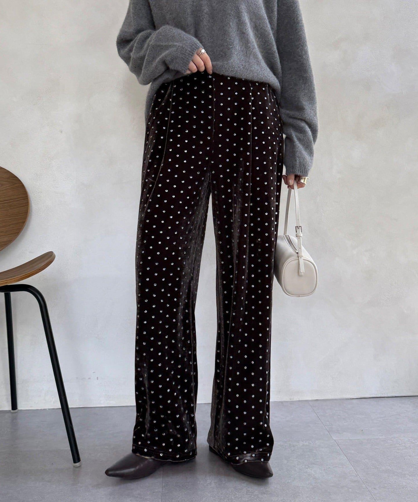 亮片波點天鵝絨長褲