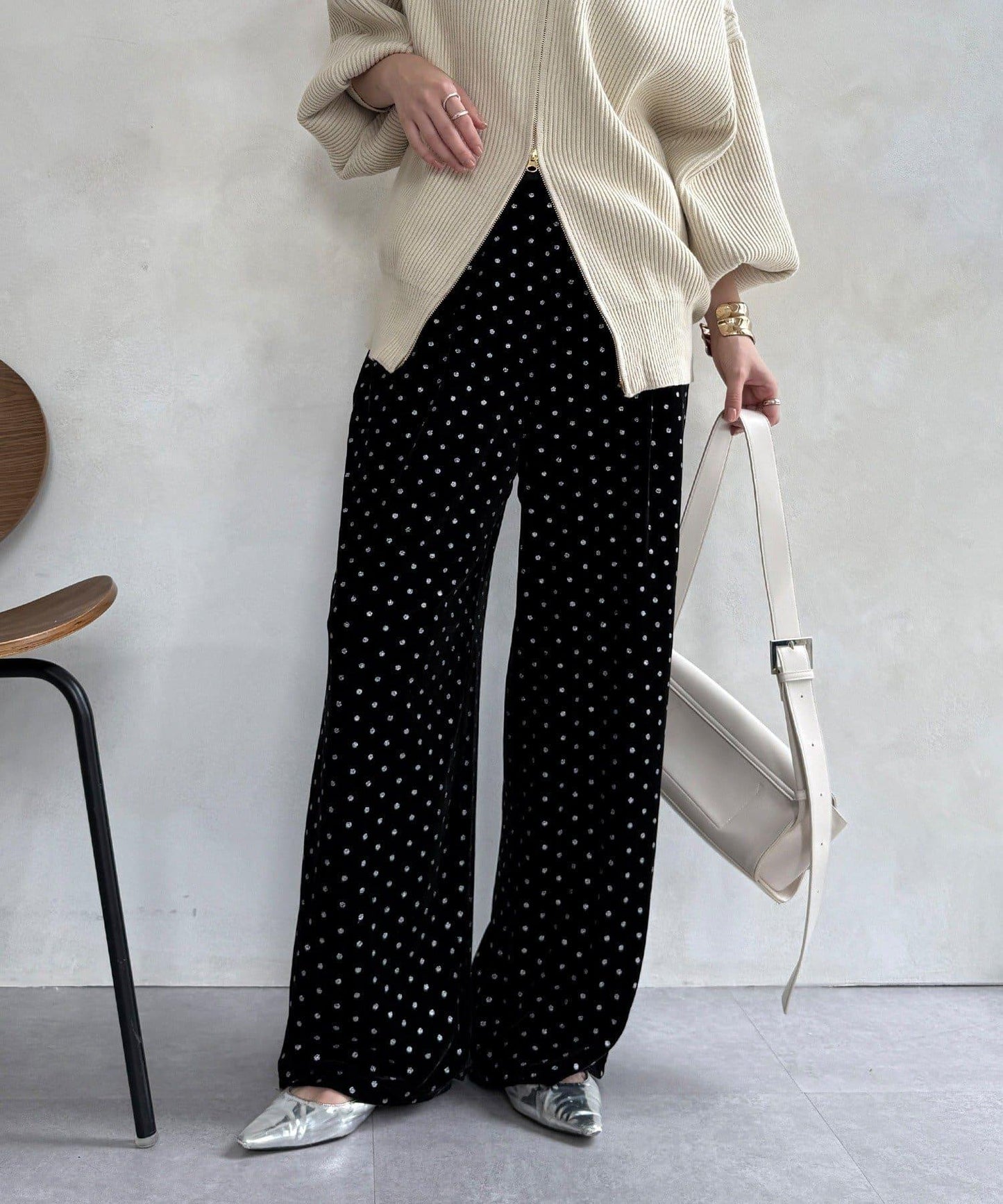 亮片波點天鵝絨長褲