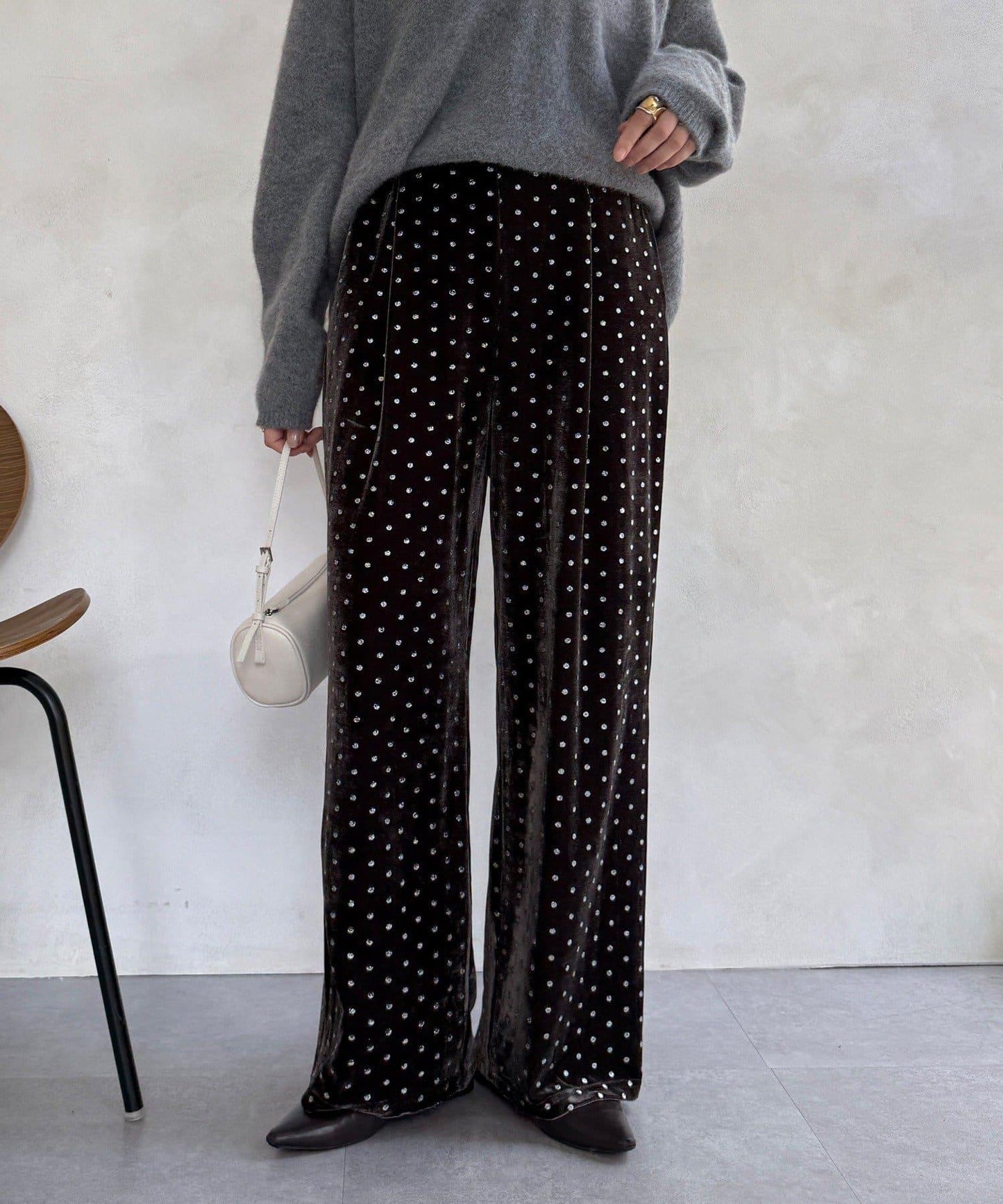 亮片波點天鵝絨長褲