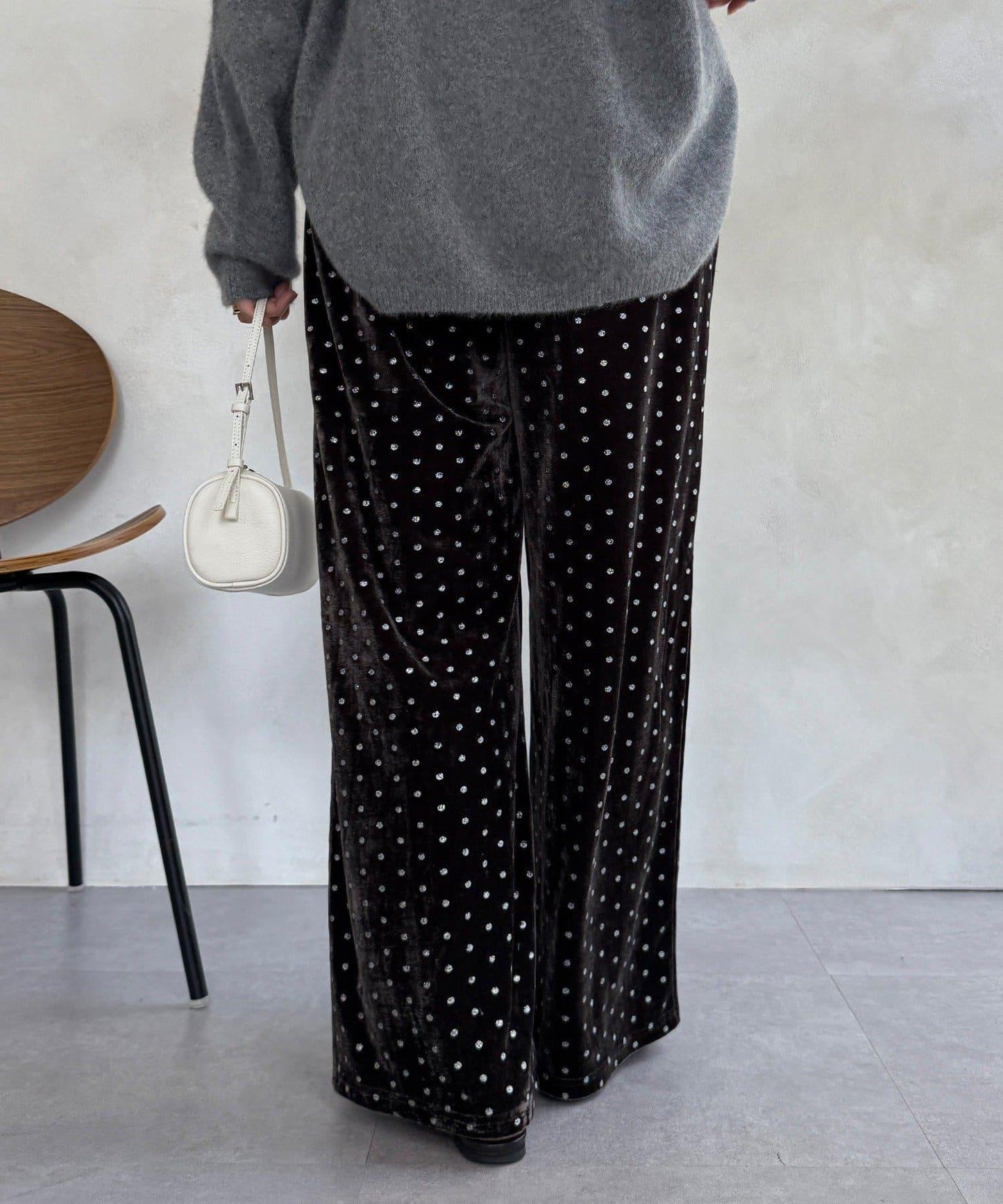 亮片波點天鵝絨長褲