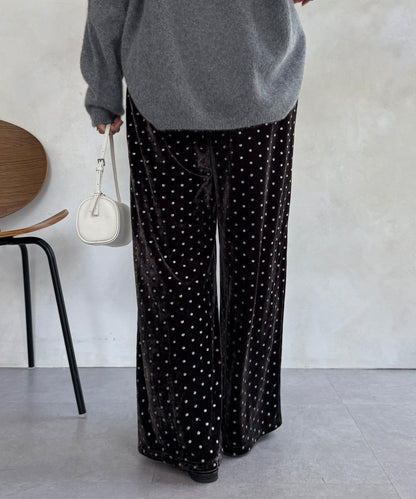 亮片波點天鵝絨長褲