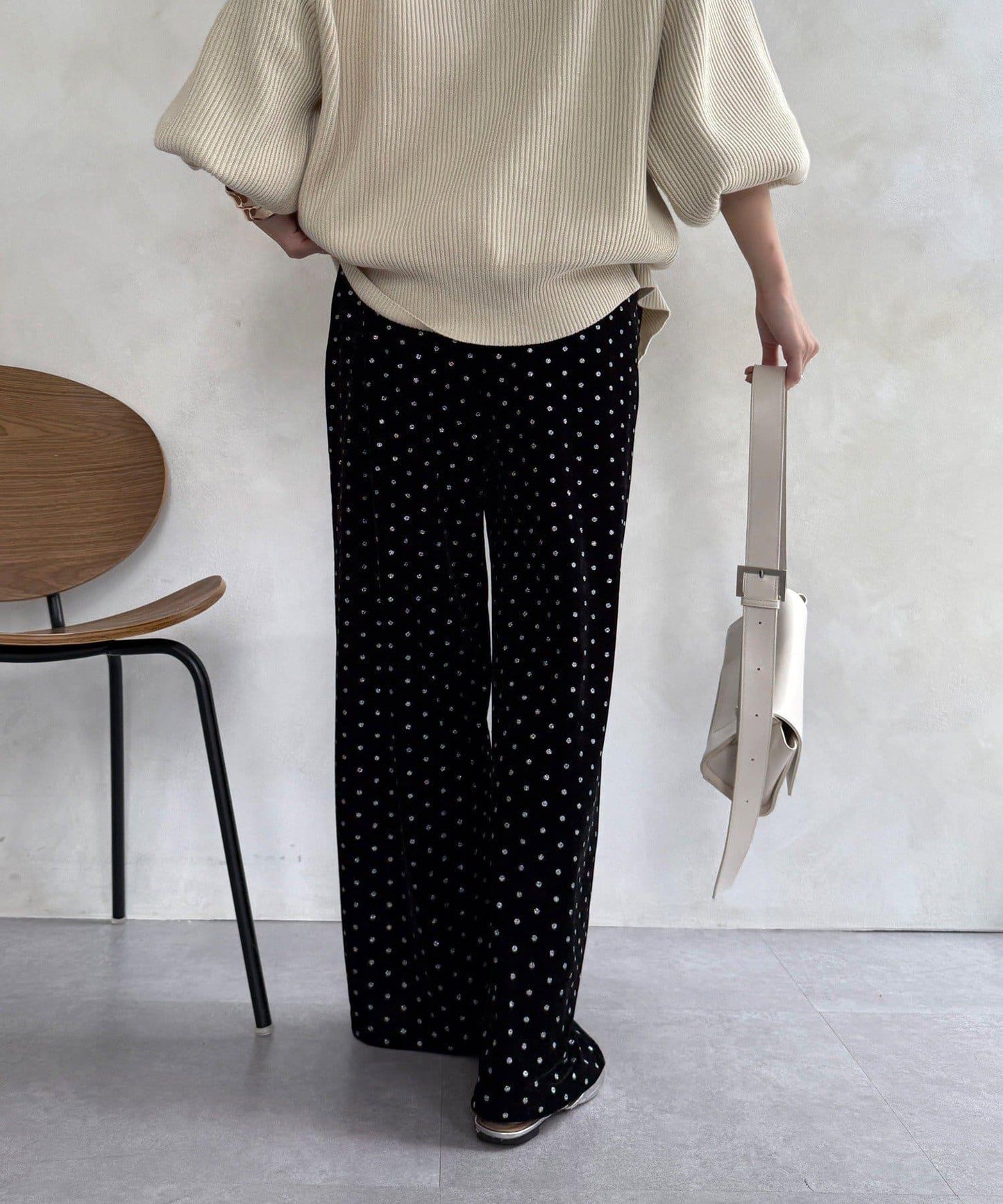 亮片波點天鵝絨長褲
