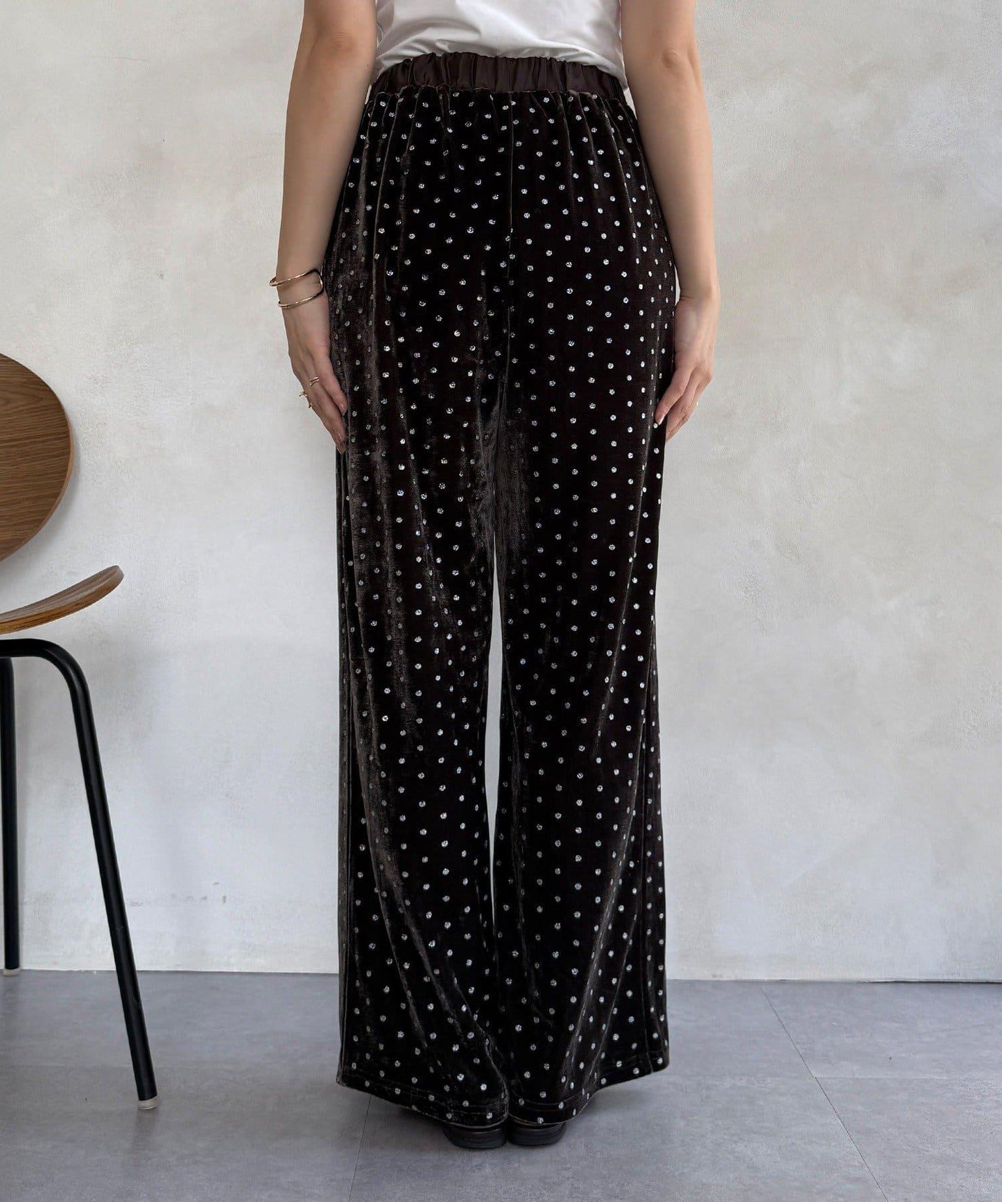 亮片波點天鵝絨長褲