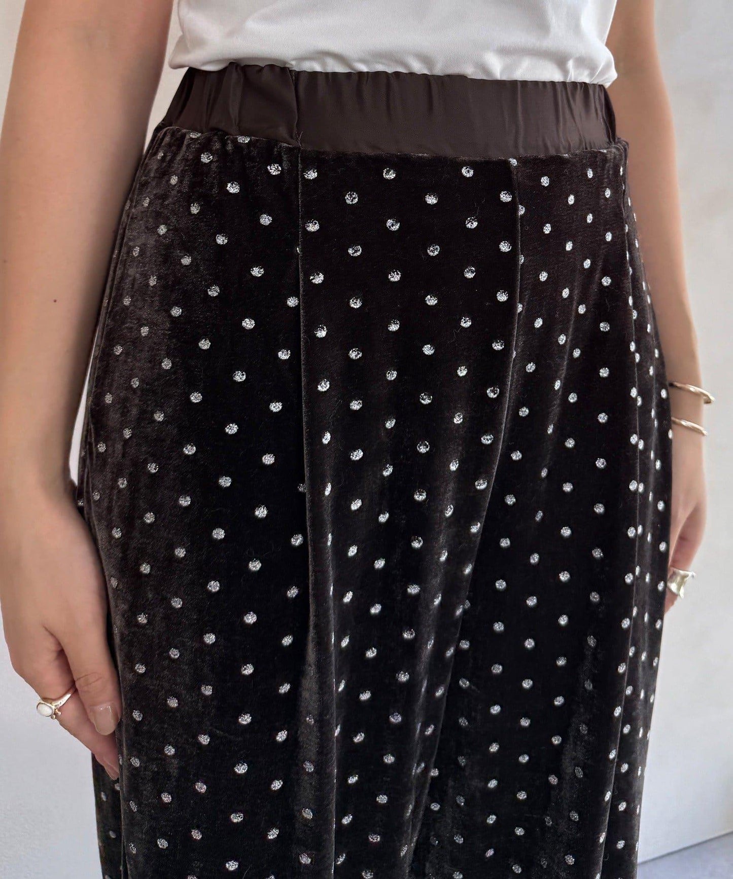 亮片波點天鵝絨長褲