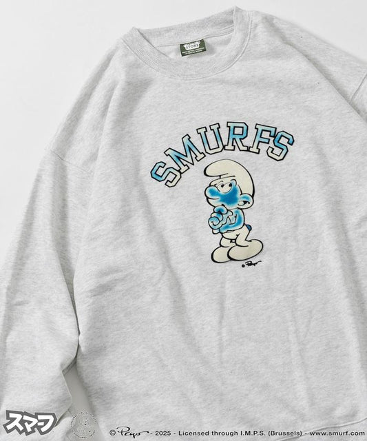 SMURFS 植絨印花圓領衛衣