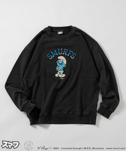 SMURFS 植絨印花圓領衛衣