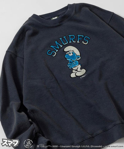 SMURFS 植絨印花圓領衛衣