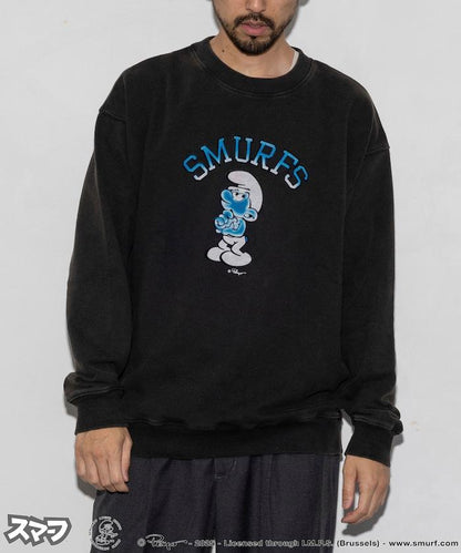 SMURFS 植絨印花圓領衛衣