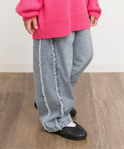 保暖側邊流蘇牛仔褲 十分褲