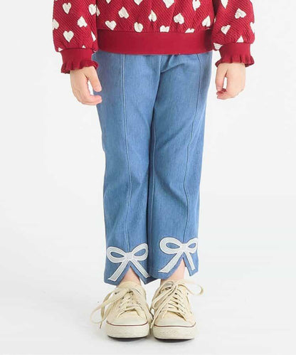 內加絨蝴蝶結開叉休閒褲 十分褲