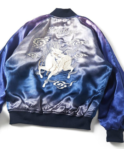 特別 Tempalay 仿舊工藝人造絲緞面棒球夾克