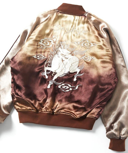 特別 Tempalay 仿舊工藝人造絲緞面棒球夾克