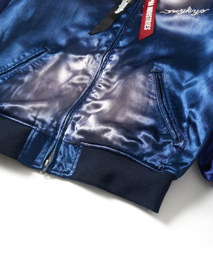 特別 Tempalay 仿舊工藝人造絲緞面棒球夾克