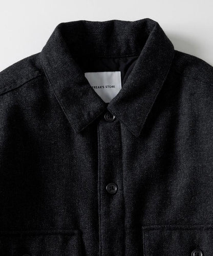 寬鬆版型水洗羊毛混紡法蘭絨加棉格紋襯衫夾克