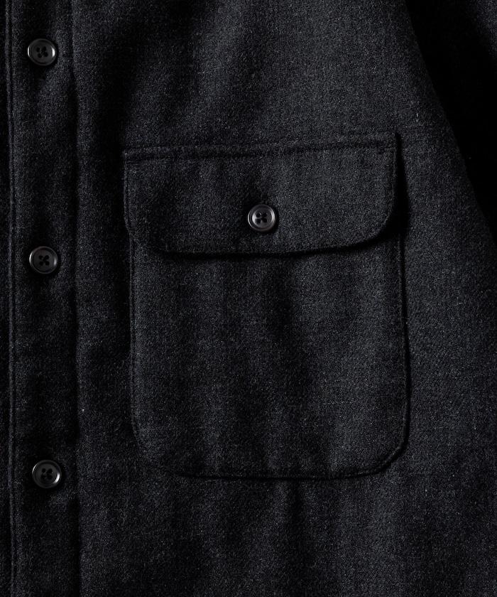 寬鬆版型水洗羊毛混紡法蘭絨加棉格紋襯衫夾克