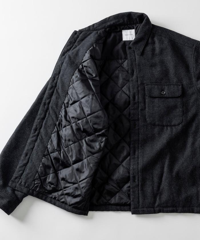 寬鬆版型水洗羊毛混紡法蘭絨加棉格紋襯衫夾克