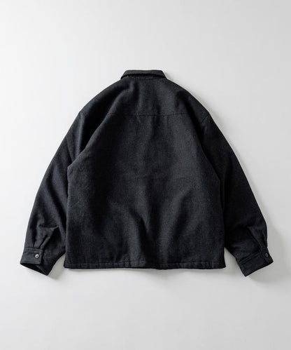 寬鬆版型水洗羊毛混紡法蘭絨加棉格紋襯衫夾克