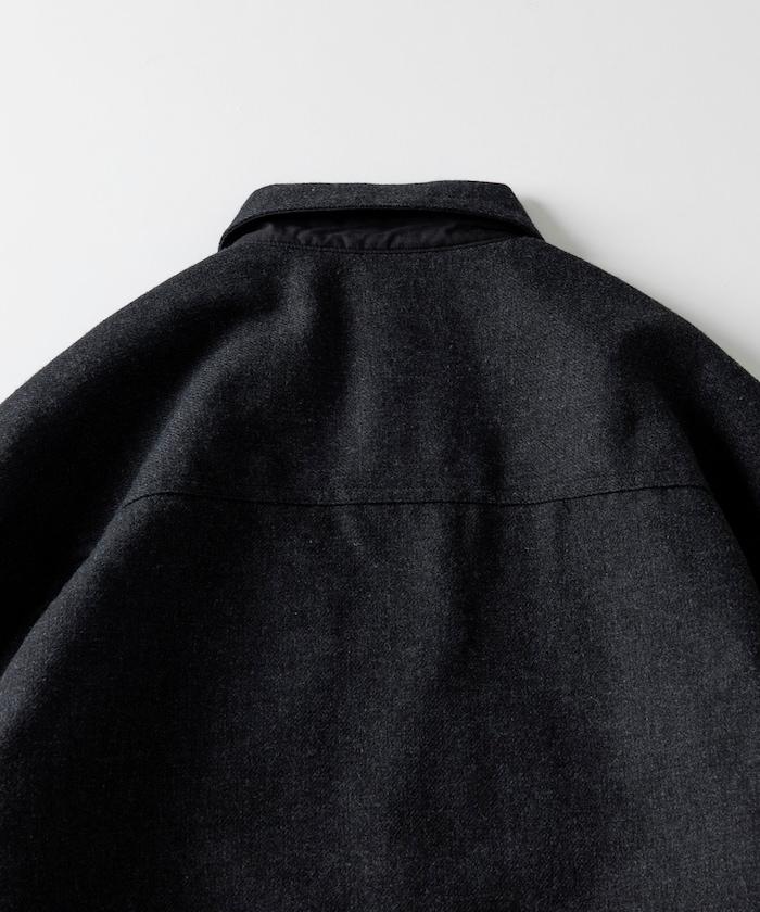 寬鬆版型水洗羊毛混紡法蘭絨加棉格紋襯衫夾克