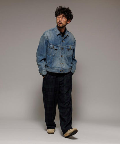 寬鬆版型水洗羊毛混紡法蘭絨長褲