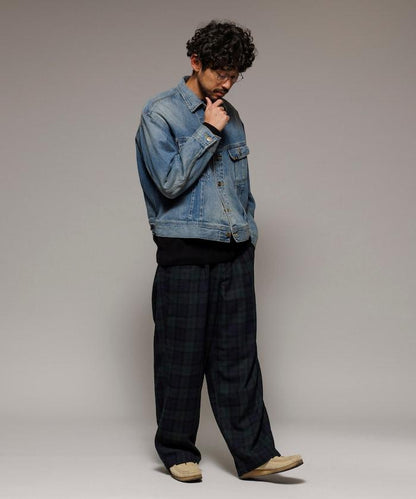 寬鬆版型水洗羊毛混紡法蘭絨長褲