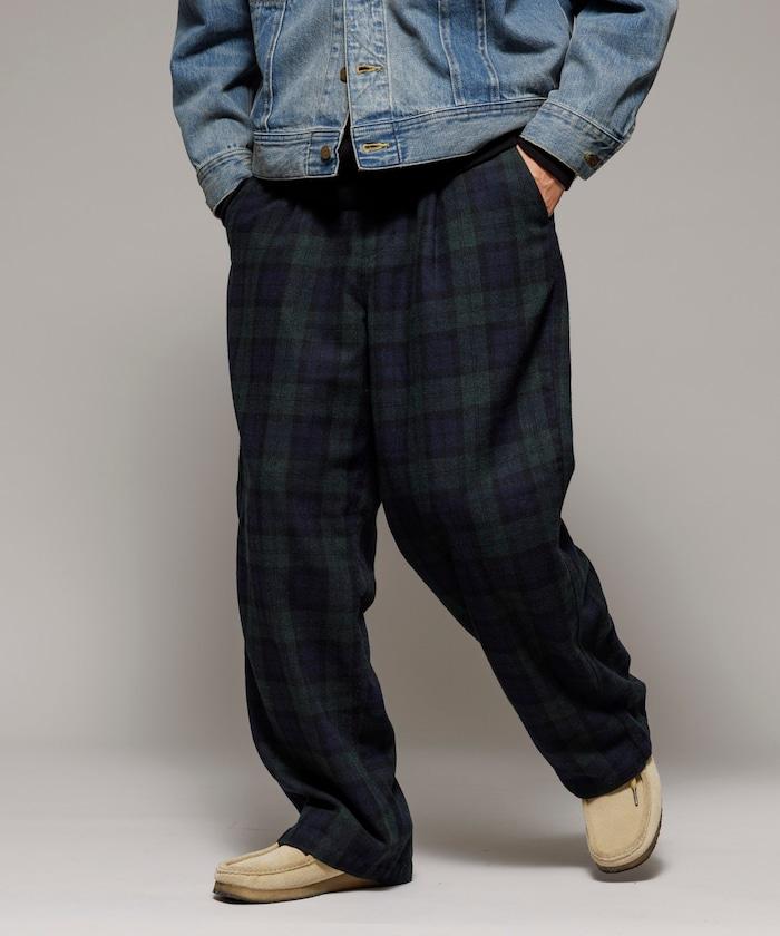 寬鬆版型水洗羊毛混紡法蘭絨長褲